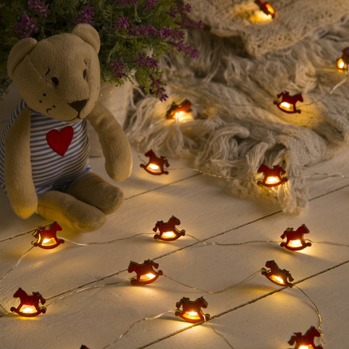 НИТЬ, 2 м, "Роса", с насад, "Лошадка красная", LED-20-3V, 2*АА(не в компл), фиксинг, Т/БЕЛЫЙ