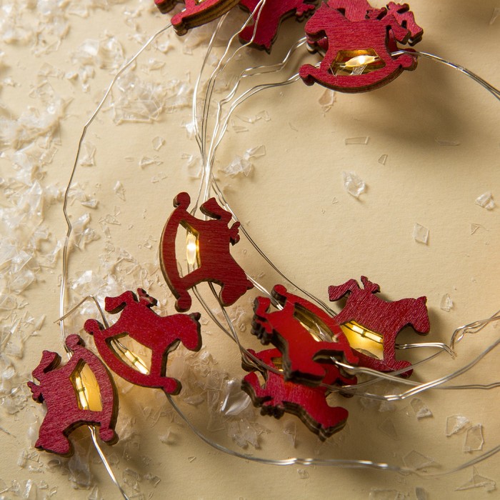 НИТЬ, 2 м, "Роса", с насад, "Лошадка красная", LED-20-3V, 2*АА(не в компл), фиксинг, Т/БЕЛЫЙ