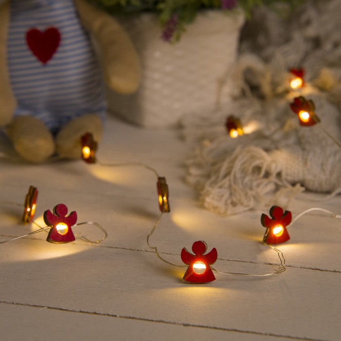 НИТЬ, 2 м, "Роса", с насад, "Ангел красный", LED-20-3V, 2*АА (не в компл), фиксинг, Т/БЕЛЫЙ