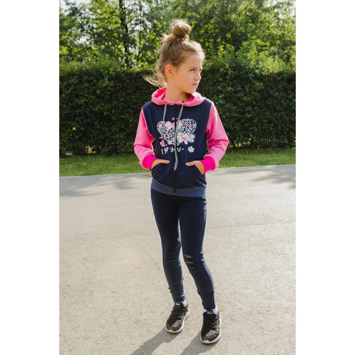 Джегинсы для девочки рваные на колене HZ-09, синий, рост 140