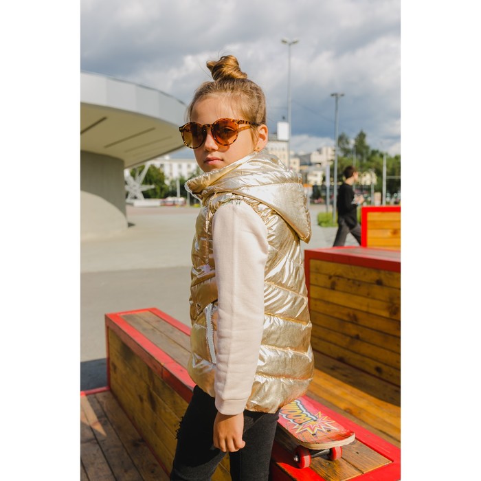 Жилет для девочки с капюшоном Т-11, белое золото, рост 110-116 (28)