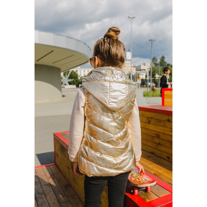 Жилет для девочки с капюшоном Т-11, белое золото, рост 110-116 (28)