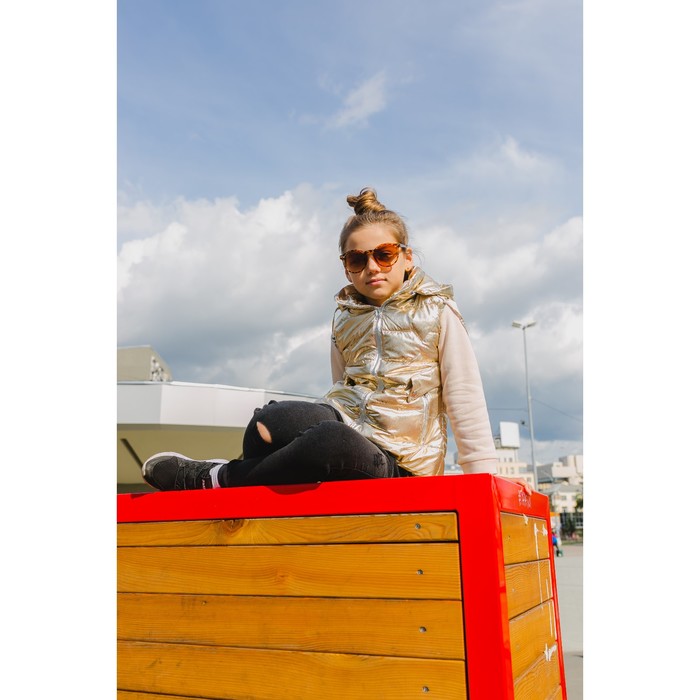 Жилет для девочки с капюшоном Т-11, белое золото, рост 110-116 (28)