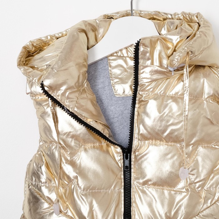 Жилет для девочки с капюшоном Т-11, белое золото, рост 122-128 (32)