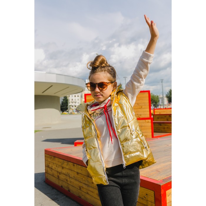 Жилет для девочки с капюшоном, без клапанов Т-12, желтое золото, рост 146-152 (40)