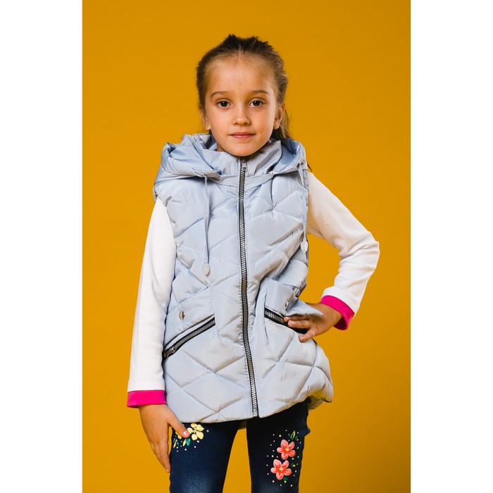 Жилет для девочки с капюшоном, св-голубой, рост 116-122 (30)