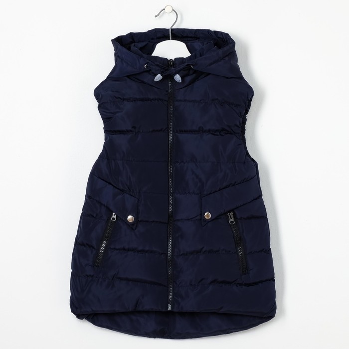 Жилет для девочки с капюшоном, т-синий, рост 146-152 (40)