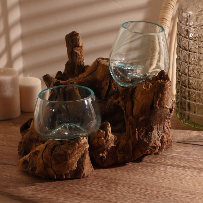 Вазон стекло на дереве "Тандем" 33х22х16 см