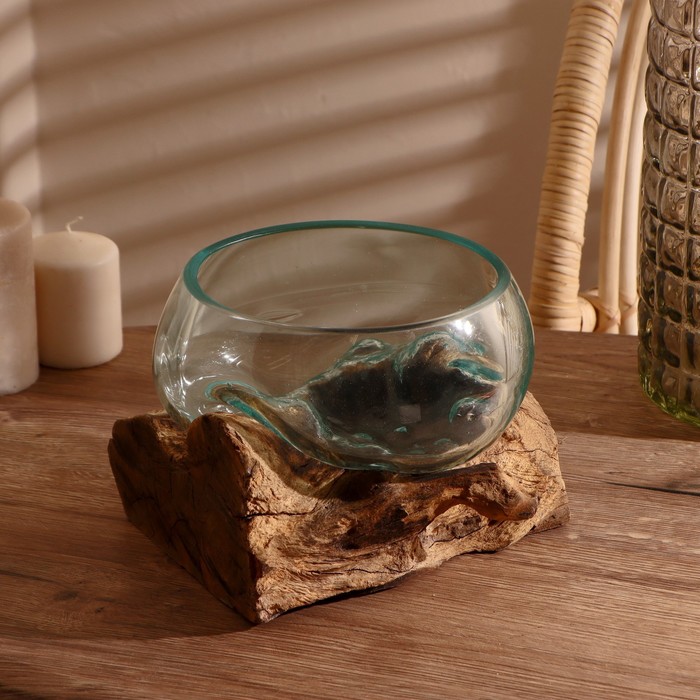 Вазон стекло на дереве "Забота" 20х30х25 см