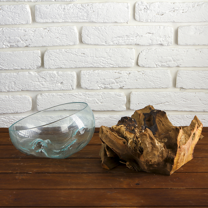 Вазон стекло на дереве "Забота" 20х30х25 см