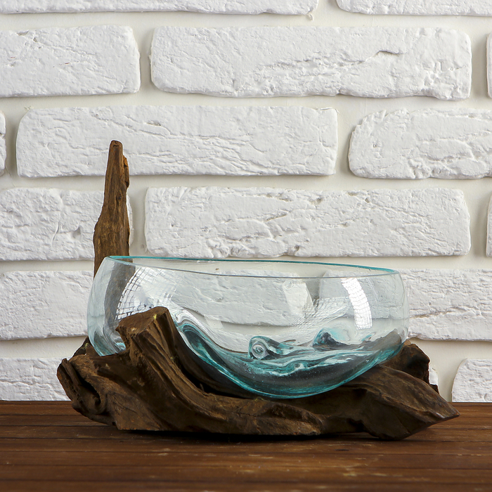 Вазон стекло на дереве "Забота" 20х30х25 см