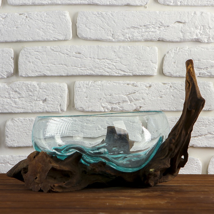 Вазон стекло на дереве "Забота" 20х30х25 см