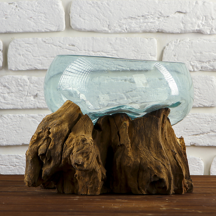 Вазон стекло на дереве "Забота" 20х30х25 см