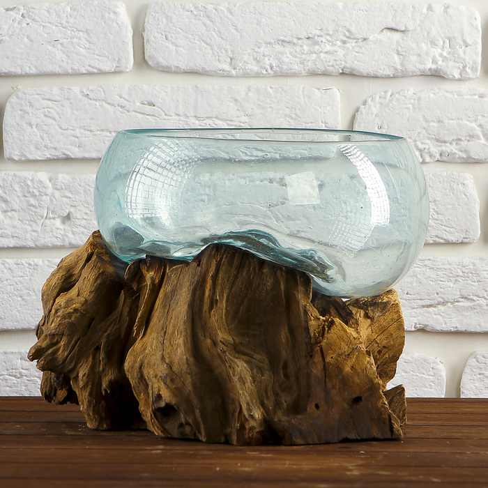 Вазон стекло на дереве "Забота" 20х30х25 см