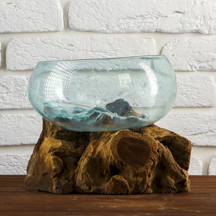 Вазон стекло на дереве "Забота" 20х30х25 см