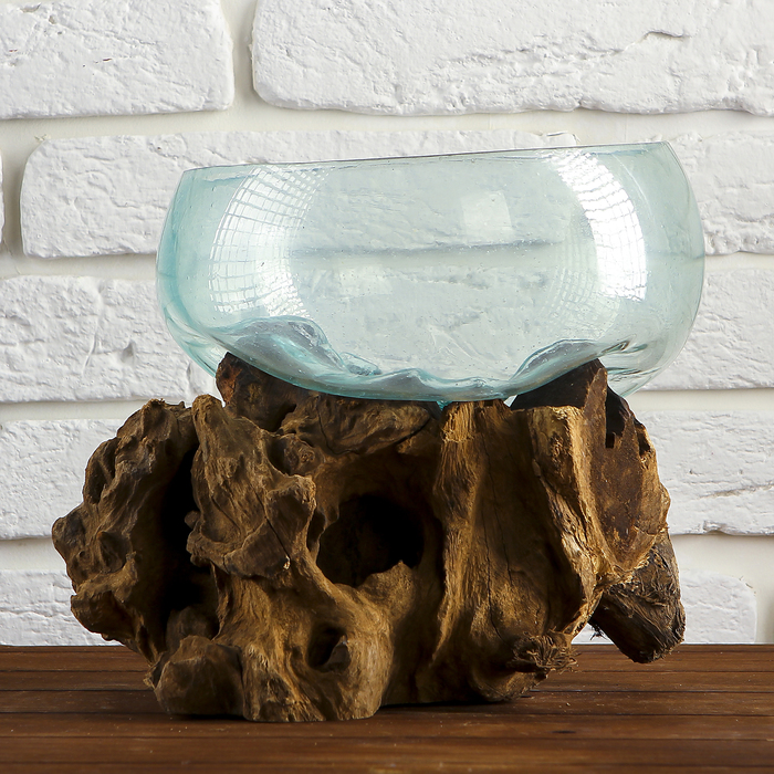 Вазон стекло на дереве "Забота" 20х30х25 см