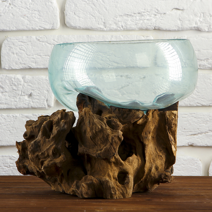 Вазон стекло на дереве "Забота" 20х30х25 см