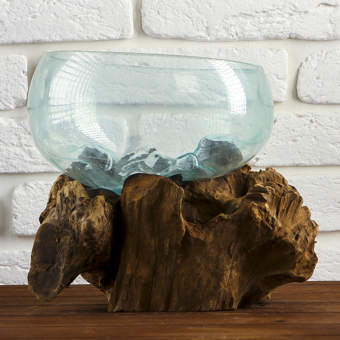 Вазон стекло на дереве "Забота" 20х30х25 см