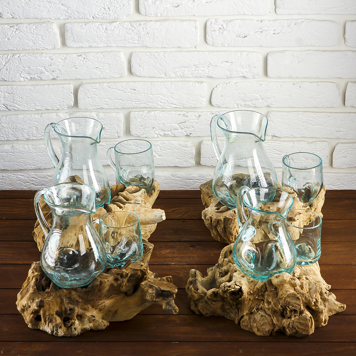 Вазон стекло на дереве "Графин и кружка" 28х25х20 см