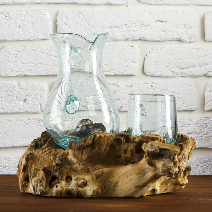 Вазон стекло на дереве "Графин и кружка" 28х25х20 см