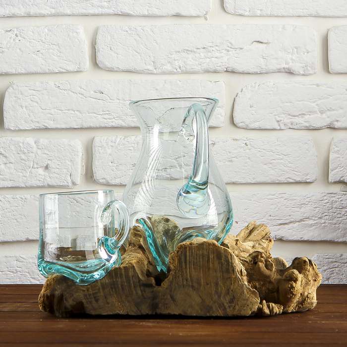 Вазон стекло на дереве "Графин и кружка" 28х25х20 см