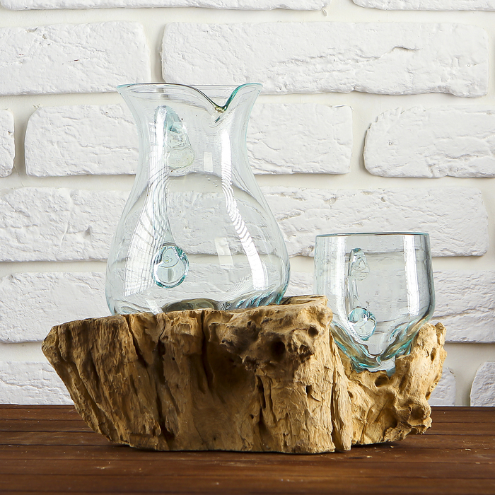 Вазон стекло на дереве "Графин и кружка" 28х25х20 см
