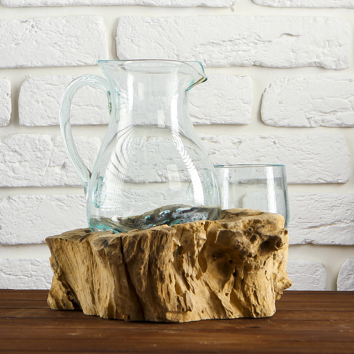 Вазон стекло на дереве "Графин и кружка" 28х25х20 см
