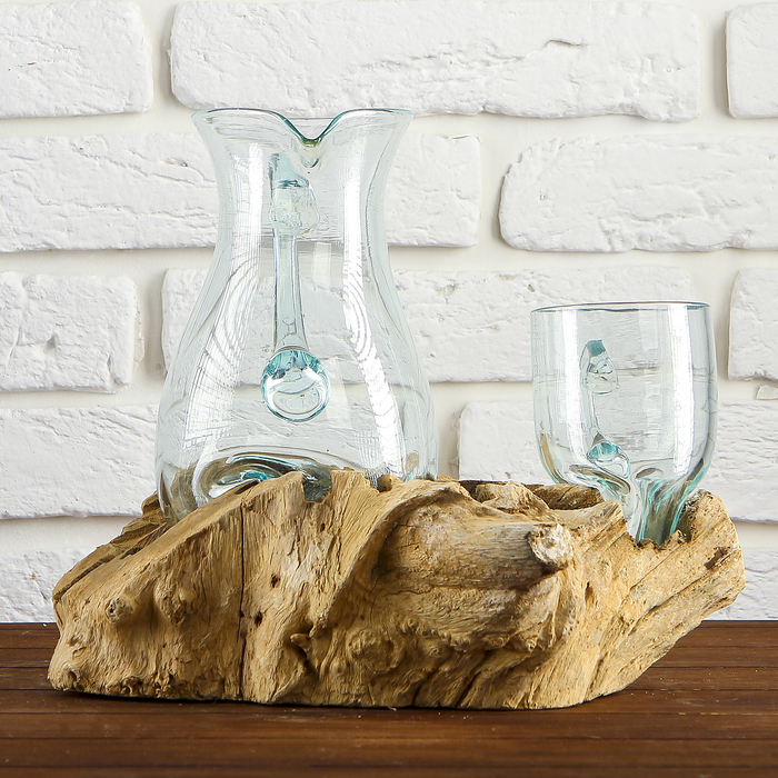 Вазон стекло на дереве "Графин и кружка" 28х25х20 см