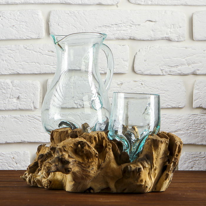 Вазон стекло на дереве "Графин и кружка" 28х25х20 см