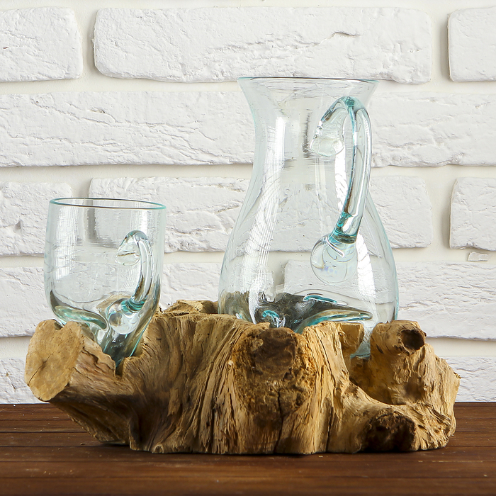 Вазон стекло на дереве "Графин и кружка" 28х25х20 см