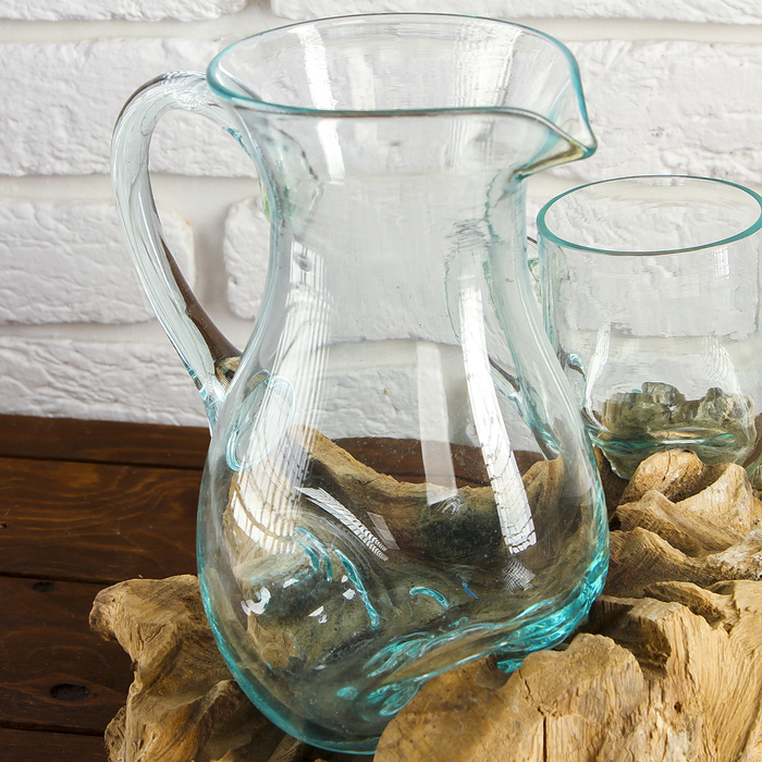 Вазон стекло на дереве "Графин и кружка" 28х25х20 см