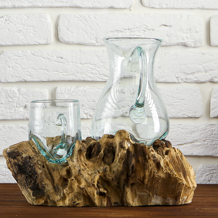 Вазон стекло на дереве "Графин и кружка" 28х25х20 см