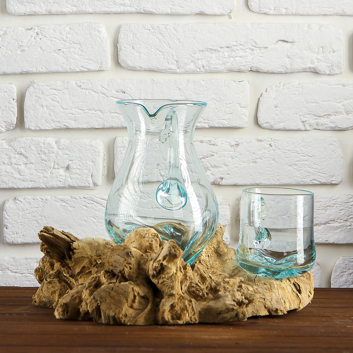 Вазон стекло на дереве "Графин и кружка" 28х25х20 см