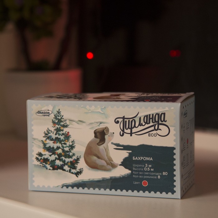 БАХРОМА, Ш:3 м, В:0.5 м, Н.Т. LED-80-220V, 8 режимов, КРАСНЫЙ