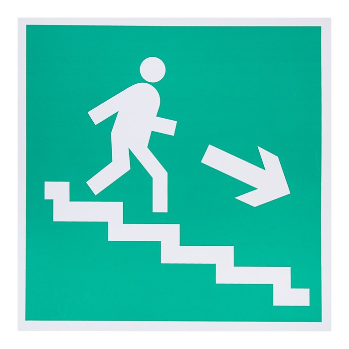 Знак "Направление к эвакуационному выходу по лестнице вниз", 200 х 200 мм