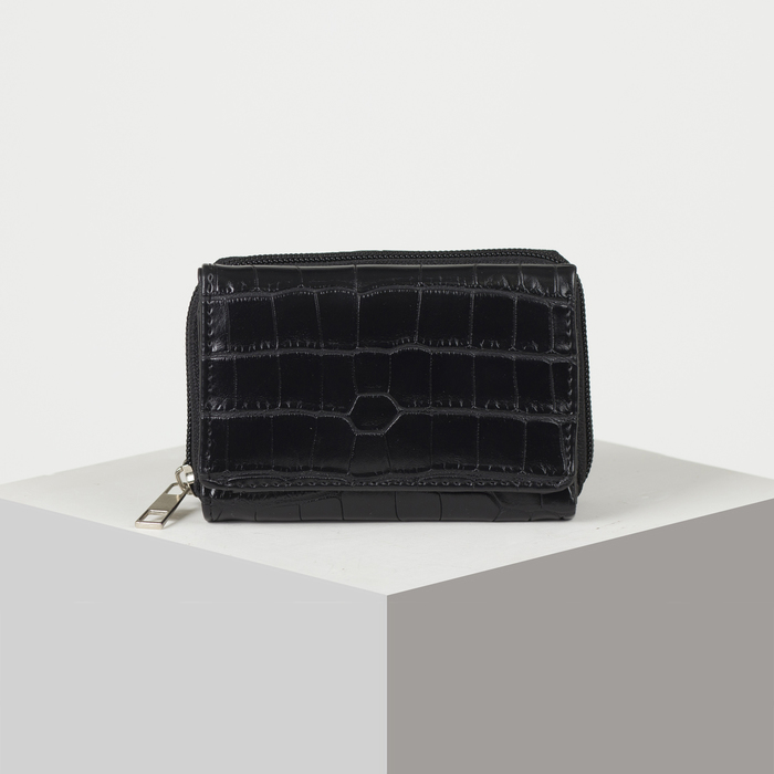 Кошелёк женский, 2 отдела на молнии, 2 отдела, для карт, на клапане, цвет чёрный