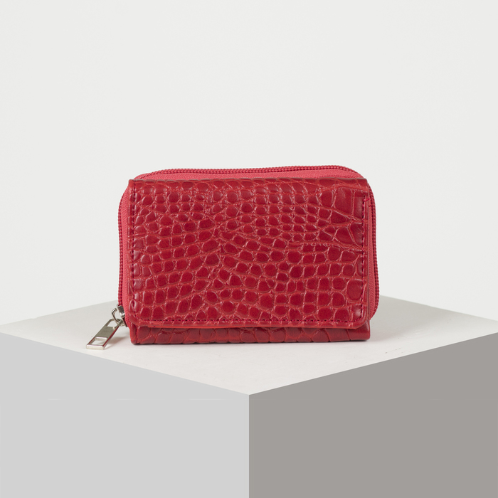 Кошелёк женский, 2 отдела на молнии, 2 отдела, для карт, на клапане, цвет красный