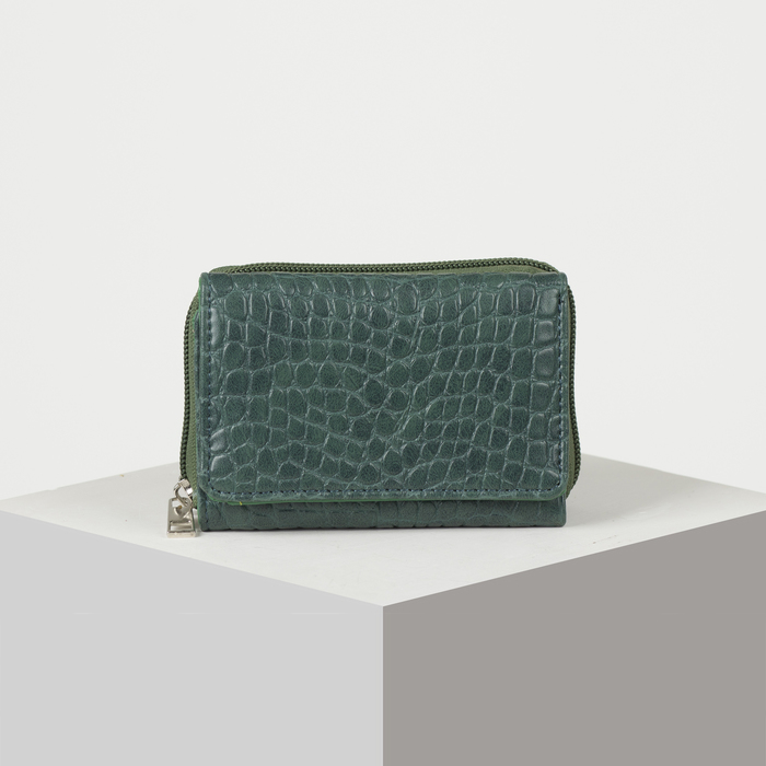 Кошелёк женский, 2 отдела на молнии, 2 отдела, для карт, на клапане, цвет зелёный