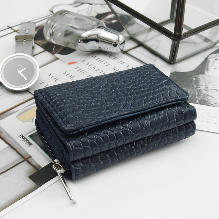 Кошелёк женский, 2 отдела на молнии, 2 отдела, для карт, на клапане, цвет синий