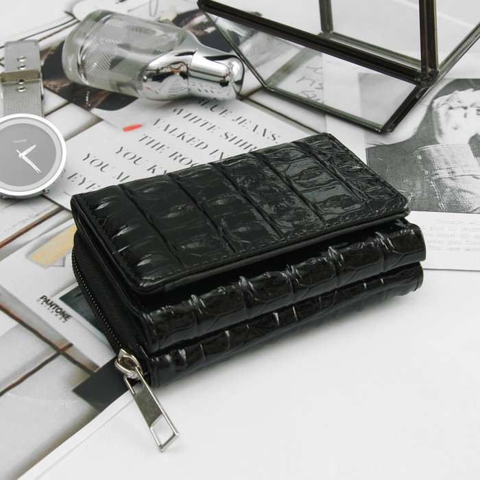 Кошелёк женский, 2 отдела на молнии, 2 отдела, для карт, на клапане, цвет чёрный