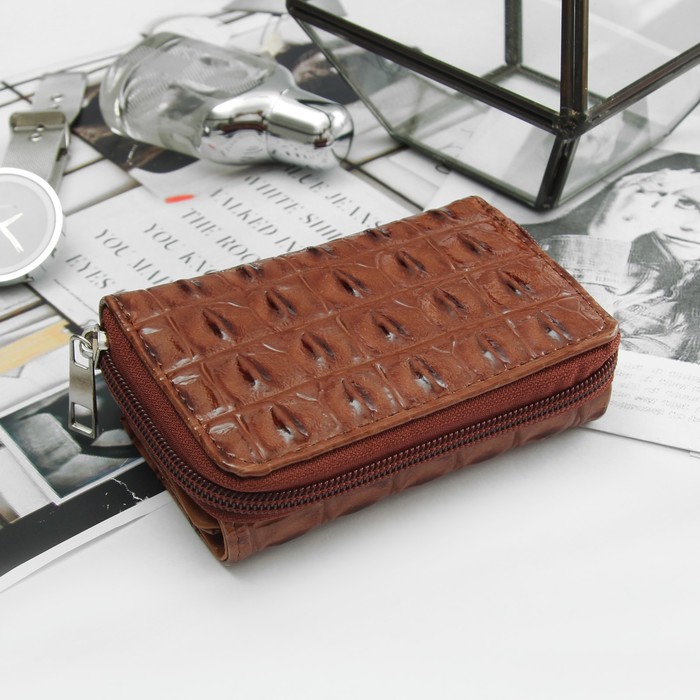 Кошелёк женский, 2 отдела на молнии, 2 отдела, для карт, на клапане, цвет коричневый