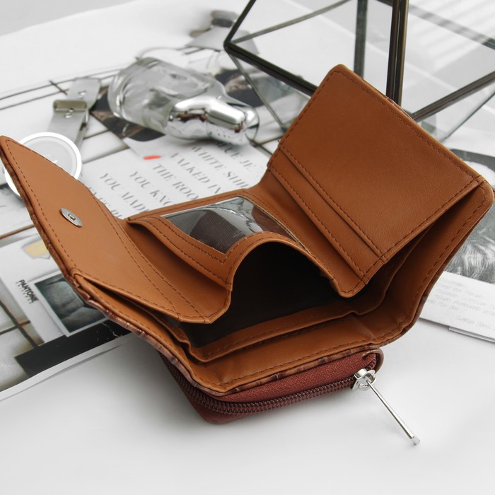 Кошелёк женский, 2 отдела на молнии, 2 отдела, для карт, на клапане, цвет коричневый