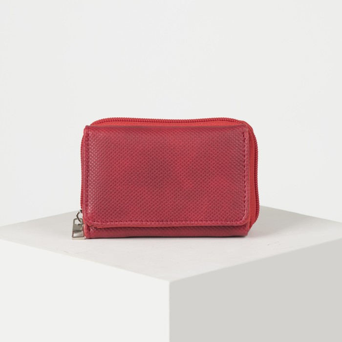 Кошелёк женский, 2 отдела на молнии, 2 отдела, для карт, на клапане, цвет красный