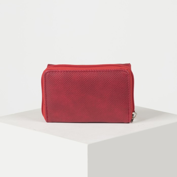 Кошелёк женский, 2 отдела на молнии, 2 отдела, для карт, на клапане, цвет красный