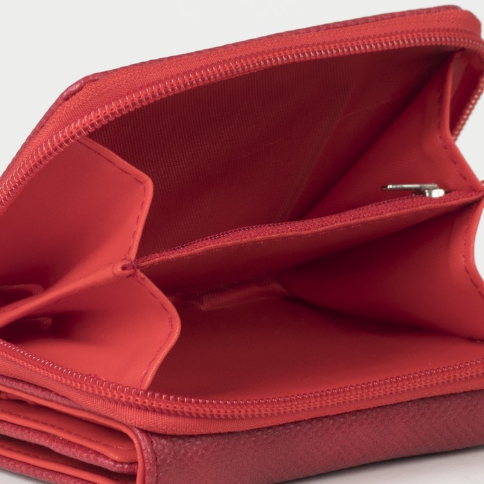 Кошелёк женский, 2 отдела на молнии, 2 отдела, для карт, на клапане, цвет красный