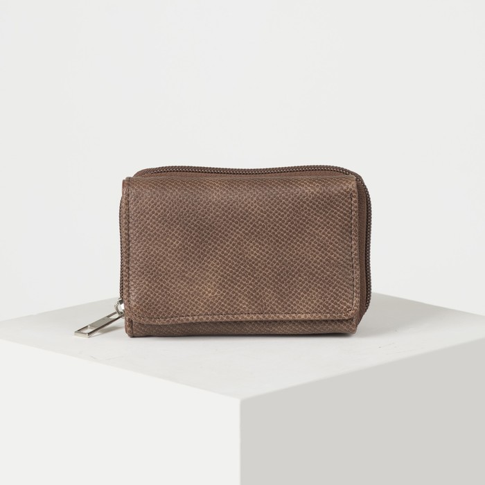 Кошелёк женский, 2 отдела на молнии, 2 отдела, для карт, на клапане, цвет коричневый
