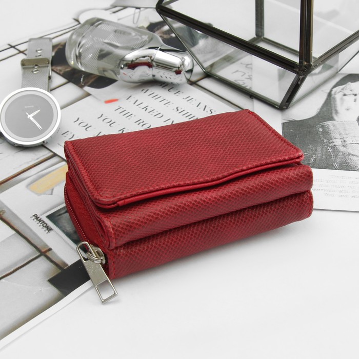 Кошелёк женский, 2 отдела на молнии, 2 отдела, для карт, на клапане, цвет бордовый