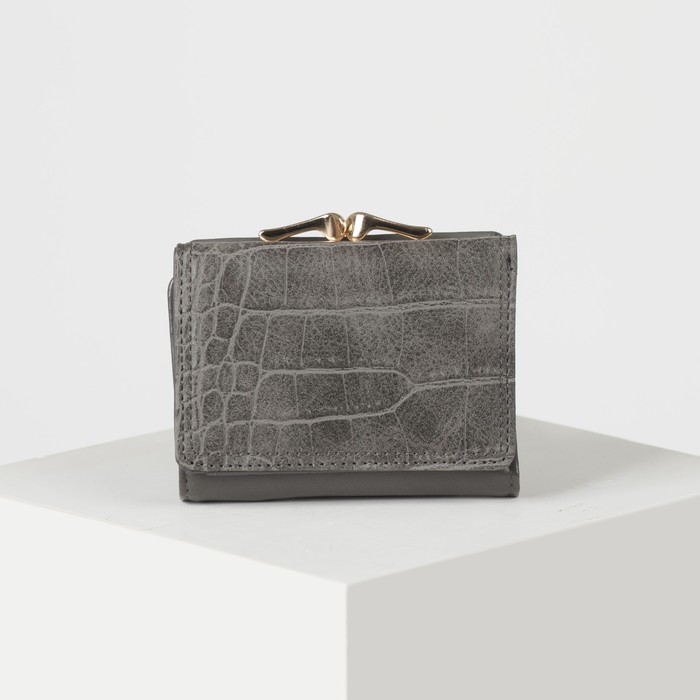 Кошелёк женский, отдел рамка, 2 отдела, для карт, на клапане, цвет серый