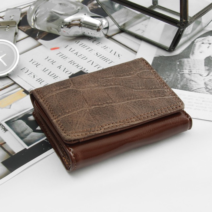 Кошелёк женский, отдел рамка, 2 отдела, для карт, на клапане, цвет кофе