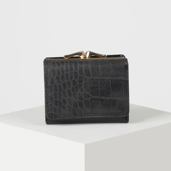 Кошелёк женский, отдел рамка, 2 отдела, для карт, на клапане, цвет чёрный